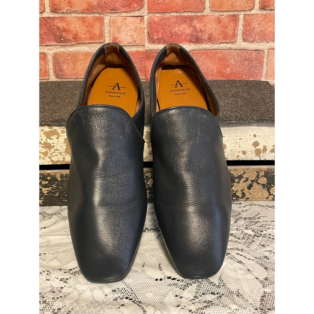 Aquatalia Navy Blue Leather Loafers Made in Italy Slip On Flats Womens 10.5 - Picture 3 of 8